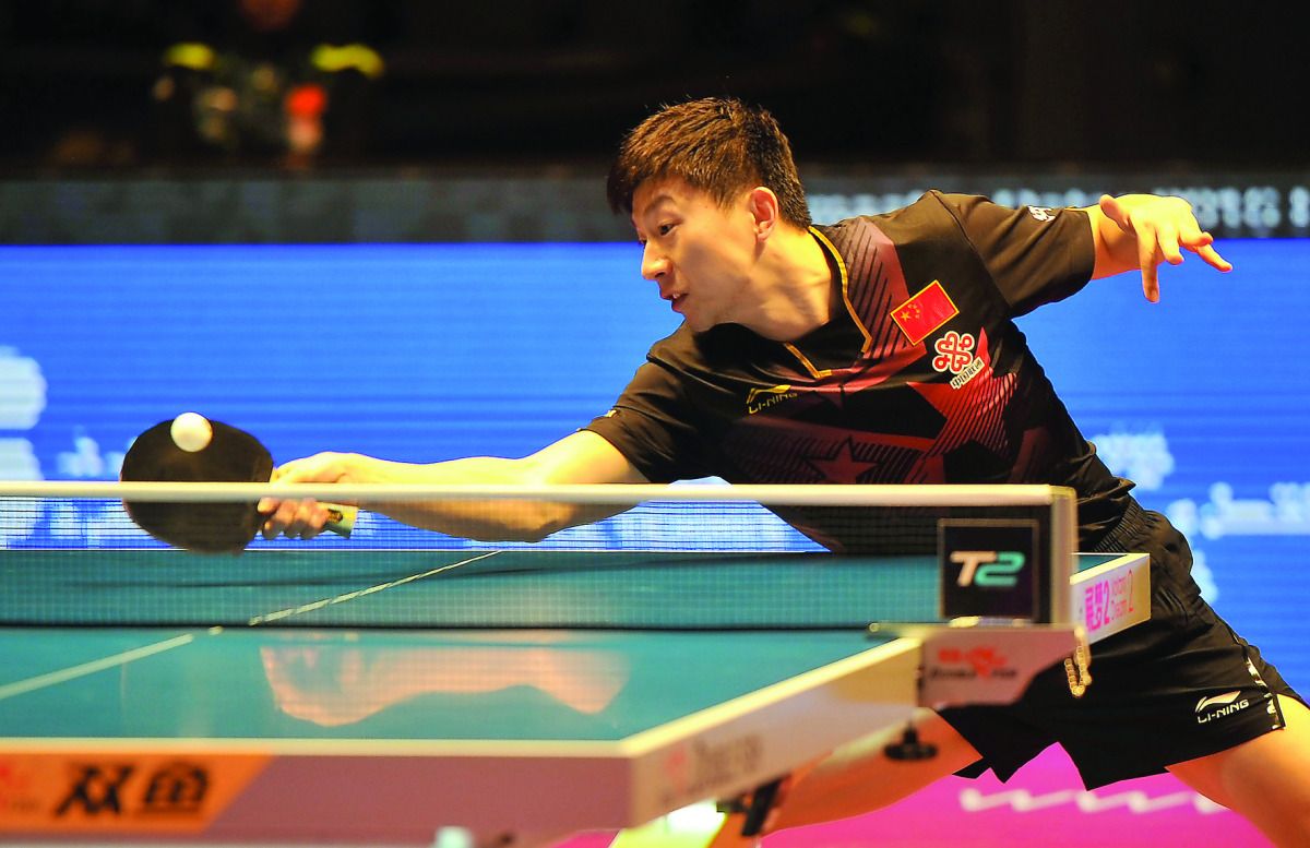 Table tennis player in action